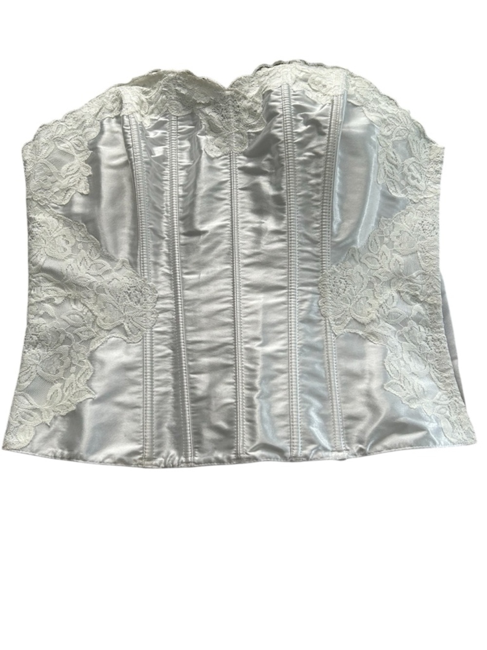 Frederick's of Hollywood White Satin & Lace Corset Top - Laces up the Back